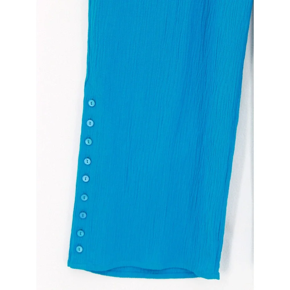 Soft Surroundings OCEO Crinkle Gauze Pants 2X Blue Wide Leg Elastic Waist NWOT